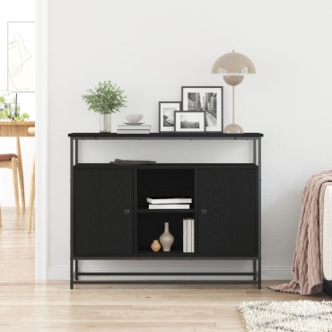 vidaXL Μπουφές Μαύρο Δρυς 100x35x80cm Επεξεργασμένο Ξύλο και Ατσάλι 1 τεμ.