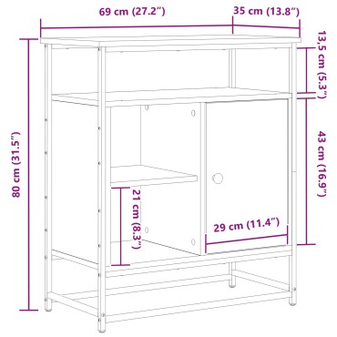 vidaXL Μπουφές Artisan Oak 69x35x80cm από Επεξεργασμένο Ξύλο και Χάλυβα 1 τεμ.