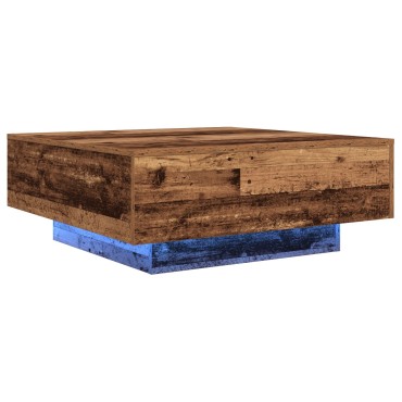 vidaXL Τραπεζάκι καφέ με LED φώτα παλιού ξύλου 80x80x31cm 1 τεμ.