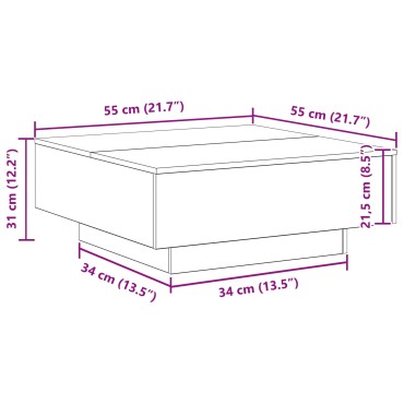 vidaXL Τραπεζάκι σαλονιού με LED φώτα από ξύλο Artisan 80x80x31 εκ 1 τεμ.