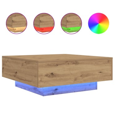 vidaXL Τραπεζάκι σαλονιού με LED φώτα από ξύλο Artisan 80x80x31 εκ 1 τεμ.