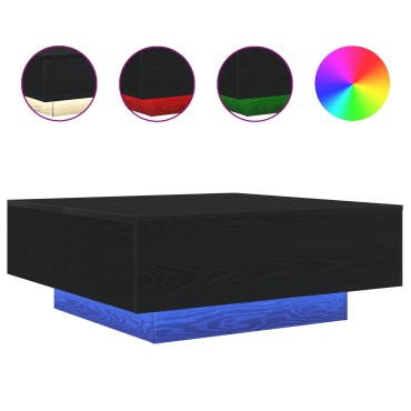 vidaXL Τραπεζάκι σαλονιού με LED φώτα Μαύρο Δρυς 80x80x31cm 1 τεμ.