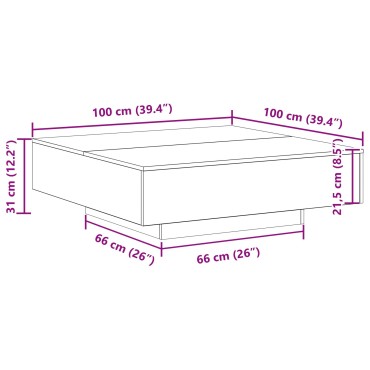 vidaXL Τραπεζάκι σαλονιού με LED Φωτάκια Ξύλο Γη 100x100x31cm 1 τεμ.