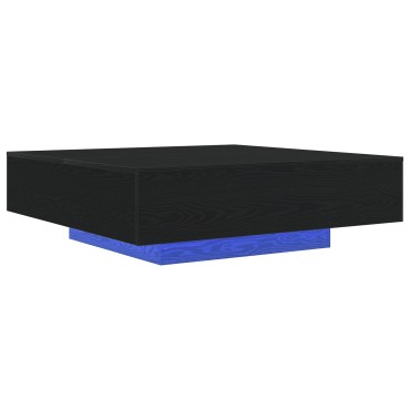 vidaXL Τραπέζι καφέ με LED φώτα Μαύρη Δρυς 100x100x31cm 1 τεμ.