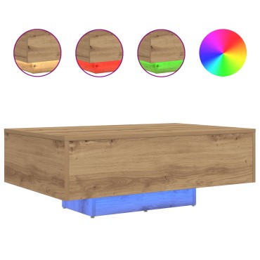 vidaXL Τραπέζι σαλονιού με LED φώτα Artisan Oak 85x55x31 εκ 1 τεμ.