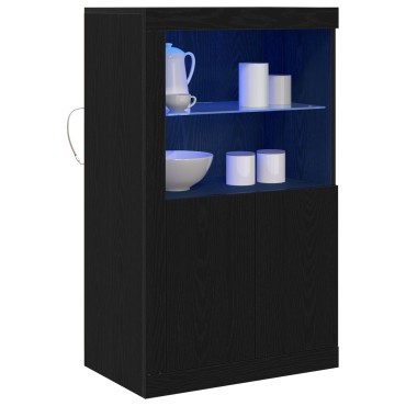 vidaXL Μπουφέ με LED Φώτα Μαύρη Δρυς 60,5x37x100cm