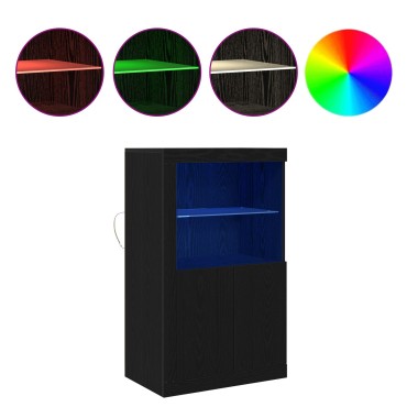vidaXL Μπουφέ με LED Φώτα Μαύρη Δρυς 60,5x37x100cm