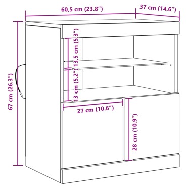 vidaXL Μπουφέ με LED Φώτα από Καρυδιά 60x37x67 εκ 1 τεμ.