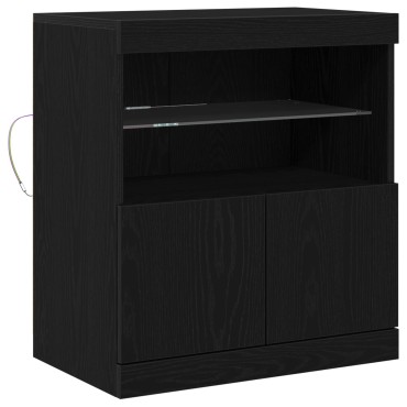 vidaXL Μπουφές με LED Φώτα Μαύρο Δρυς 60x37x67cm 1 τεμ.