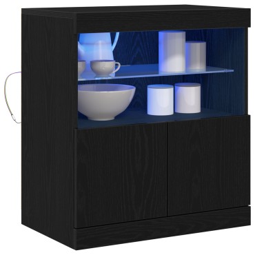 vidaXL Μπουφές με LED Φώτα Μαύρο Δρυς 60x37x67cm 1 τεμ.