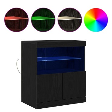 vidaXL Μπουφές με LED Φώτα Μαύρο Δρυς 60x37x67cm 1 τεμ.
