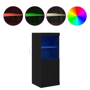 vidaXL Μπουφές με LED Φώτα Μαύρος Δρυς 41x37x100cm 1 τεμ.