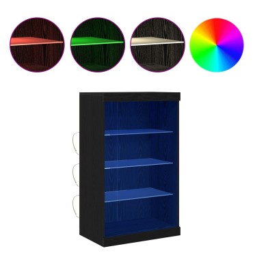 vidaXL Μπουφέ με LED Φώτα Μαύρη Δρυς 60,5x37x100 εκ 1 τεμ.