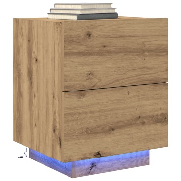 vidaXL Κομοδίνα με LED φώτα 2 τεμ. Καρυδιά 45x40x55 εκ