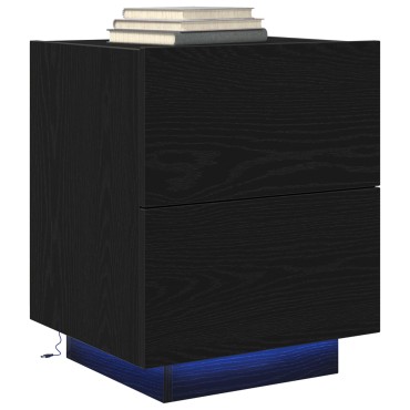 vidaXL Κομοδίνο με LED Φώτα Μαύρη Δρυς 45x40x55 εκ 1 τεμ.