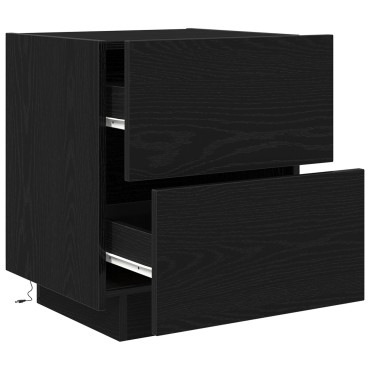 vidaXL Κομοδίνο με LED Φώτα Μαύρη Δρυς 45x40x55 εκ 1 τεμ.