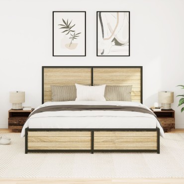 vidaXL Κομοδίνα με LED Φωτισμό 2 τεμ. Παλιό Ξύλο 40x39x37 εκ