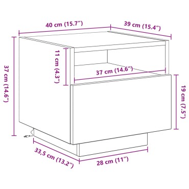 Κομοδίνο vidaXL με LED Φώτα Καρυδί 40x39x37cm 1 τεμ.