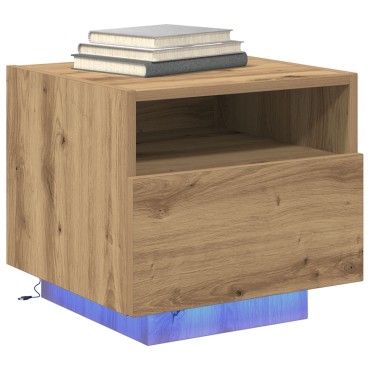 Κομοδίνο vidaXL με LED Φώτα Καρυδί 40x39x37cm 1 τεμ.