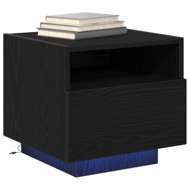κομοδίνο vidaXL με LED φώτα Μαύρο Δρυς 40x39x37cm 1 τεμ.