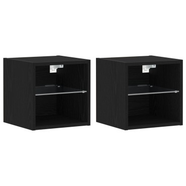 vidaXL Κάμψη LED TV 2 τεμ. Μαύρη Δρυς 30x28,5x30cm Μηχανουργικό Ξύλο