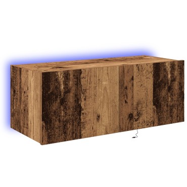 vidaXL Ντουλάπι τοίχου TV με φώτα LED παλιού ξύλου 80x35x31cm
