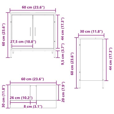 vidaXL Νιπτήρας Μπάνιου Μαύρο Δρυς 60x30x60cm Επεξεργασμένου Ξύλου