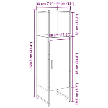 vidaXL Ντουλάπι Μπάνιου Μαύρο Δρυς 33x33x120,5cm Επεξεργασμένο ξύλο 1 τεμ.