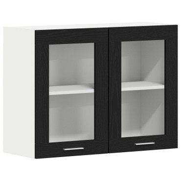 vidaXL Μαύρος Δρυς Κρέμαστο Γυάλινο Ντουλάπι 80x31x60cm από Επεξεργασμένο Ξύλο