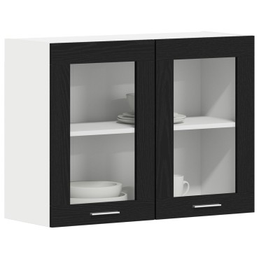 vidaXL Μαύρος Δρυς Κρέμαστο Γυάλινο Ντουλάπι 80x31x60cm από Επεξεργασμένο Ξύλο