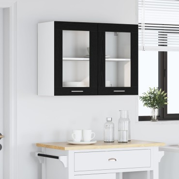 vidaXL Μαύρος Δρυς Κρέμαστο Γυάλινο Ντουλάπι 80x31x60cm από Επεξεργασμένο Ξύλο