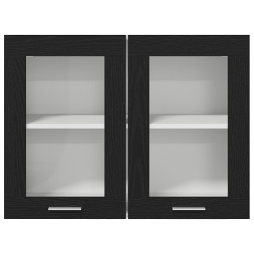vidaXL Μαύρος Δρυς Κρέμαστο Γυάλινο Ντουλάπι 80x31x60cm από Επεξεργασμένο Ξύλο