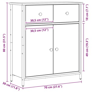 vidaXL Μπουφές Μαύρο Δρυς 70x30x80cm Κατασκευασμένο από Τεχνητό Ξύλο και Ατσάλι 1 τεμ.