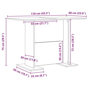 vidaXL Τραπέζι Φαγητού Σονομά Οξιά 110x60x75cm Επεξεργασμένο Ξύλο 1 τεμ.