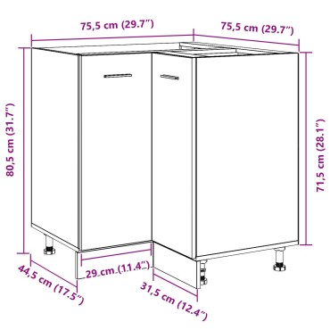 vidaXL Μαύρο Δρυς Γωνιακό Κάτω Ντουλάπι - 75.5x75.5x81.5 εκ
