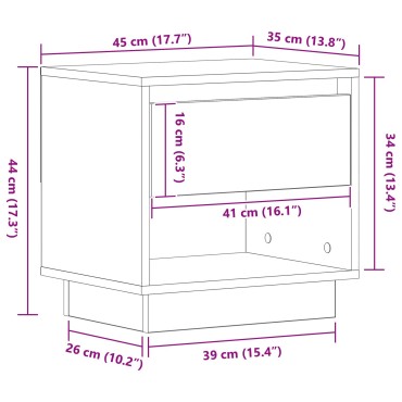 vidaXL Κομοδίνο Παλιού Ξύλου 45x34x44cm Κατασκευασμένο από Ξύλο 1 τεμ.