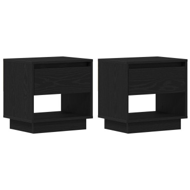 vidaXL Κομοδίνο 2 τεμ. Μαύρη Δρυς 45x34x49cm Επεξεργασμένο Ξύλο