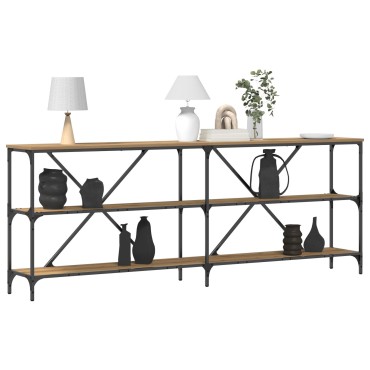 vidaXL Τραπέζι κονσόλας από ξύλο δρυός 200x30x75cm από εξελιγμένο ξύλο και ατσάλι 1 τεμ.