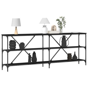 vidaXL Κονσόλα Μαύρη Δρυς 200x30x75cm Κατασκευασμένο ξύλο και ατσάλι 1 τεμ.