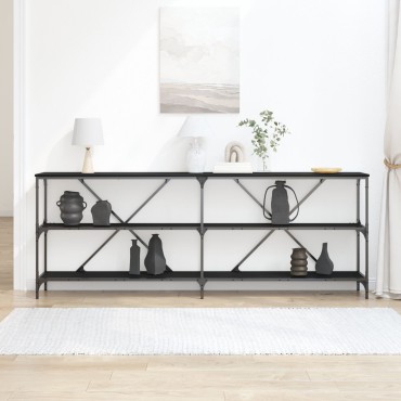 vidaXL Κονσόλα Μαύρη Δρυς 200x30x75cm Κατασκευασμένο ξύλο και ατσάλι 1 τεμ.