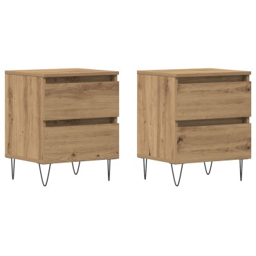 vidaXL Κομοδίνα 2 τεμ. Ξύλο Δρυός 40x35x50cm Μηχανικά Ξύλα