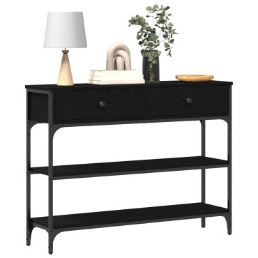 vidaXL Κονσόλα Μαύρο Δρυς 100x25x75cm Κατασκευασμένο ξύλο & Χάλυβας 1 τεμ.