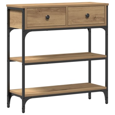 vidaXL Κονσόλα Οξιά 72,5x25x75cm Ξύλο Μηχανικής Κατασκευής & Χάλυβας 1 τεμ.