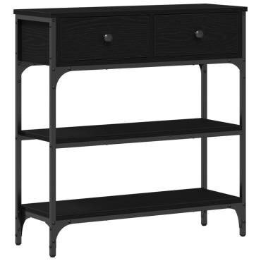 vidaXL Κονσόλα Μαύρη Δρυς 72,5x25x75cm Σανίδα και Χάλυβας 1 τεμ.