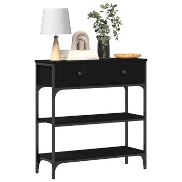vidaXL Κονσόλα Μαύρη Δρυς 72,5x25x75cm Σανίδα και Χάλυβας 1 τεμ.