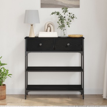 vidaXL Κονσόλα Μαύρη Δρυς 72,5x25x75cm Σανίδα και Χάλυβας 1 τεμ.