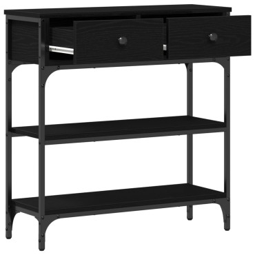 vidaXL Κονσόλα Μαύρη Δρυς 72,5x25x75cm Σανίδα και Χάλυβας 1 τεμ.