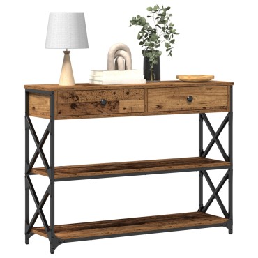 vidaXL Κονσόλα Παλιού Ξύλου 100x28x75cm Κατασκευασμένο Ξύλο & Χάλυβας 1 τεμ.