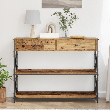 vidaXL Κονσόλα Παλιού Ξύλου 100x28x75cm Κατασκευασμένο Ξύλο & Χάλυβας 1 τεμ.