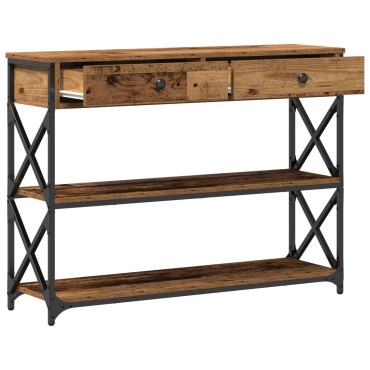 vidaXL Κονσόλα Παλιού Ξύλου 100x28x75cm Κατασκευασμένο Ξύλο & Χάλυβας 1 τεμ.